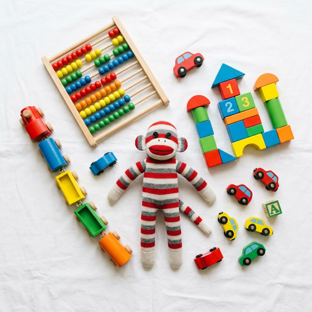 Educational toys flat lay
